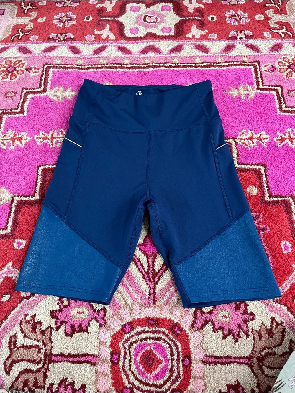 Body Glove High-Waisted Blue Biker
Shorts with Metallic Shimmer
Panels - Size L